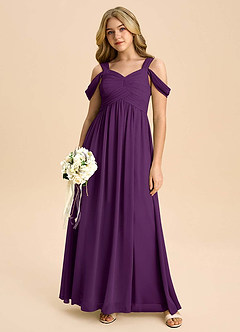 Azazie Lianne Junior Grape A-Line Off the Shoulder Chiffon Dress image5