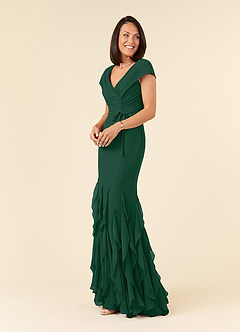 Azazie Bailora Mother of the Bride Dresses Dark Green Mermaid Ruched Chiffon Dress image2