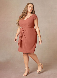 Azazie Nola Abiti per la Madre della Sposa Abito Tubino in Chiffon con Scollo a V a Pieghe Argilla image8