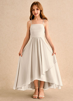 Azazie Twilight Dance Girls Formal Flower Girl Dresses White Alabaster A-Line Pleated Chiffon Dress image6