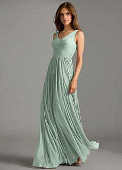 Azazie Keyla Bridesmaid Dresses Agave A-Line Pleated Mesh Dress image1