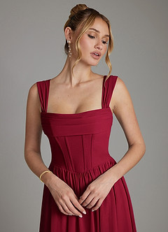 Azazie Caterina Bridesmaid Dresses Burgundy A-Line Corset Chiffon Dress image3