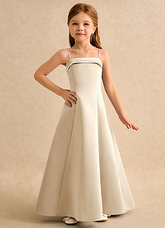 Azazie Izel Girls Formal Flower Girl Dresses Ivory Champagne A-Line Pleated Matte Satin Dress image5