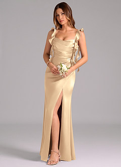 Azazie Jessamine Bridesmaid Dresses Gold Mermaid Corset Metallic Satin Dress image3