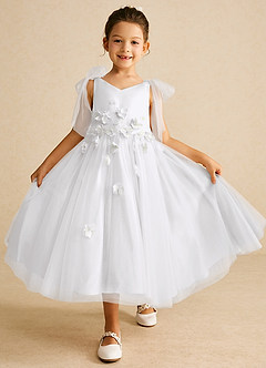 Azazie Minia Flower Girl Dresses White A-Line Bow Matte Satin Dress image1