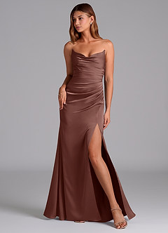 Azazie Claudelle Bridesmaid Dresses Espresso Mermaid Strapless Stretch Satin Dress image1