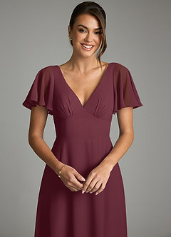 Azazie Kimber Bridesmaid Dresses Cabernet A-Line Flounce Sleeve Chiffon Dress image6