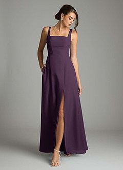 Azazie Debra Bridesmaid Dresses Plum A-Line with Pockets Chiffon Convertible Dress image4