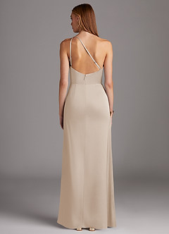 Azazie Mika Final Sale White Alabaster Sheath One Shoulder Stretch Satin Dress image2