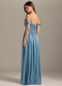 Azazie Calianna Bridesmaid Dresses Steel Blue A-Line Off the Shoulder Stretch Satin Convertible Dress image10