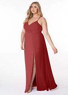 Azazie Everleigh Brautjungfernkleider A-Linie Herzchen Gefaltet Chiffon Kleid Rost image11