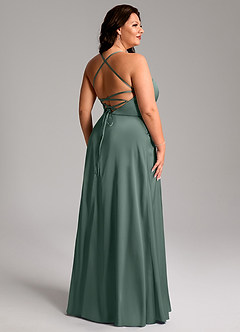 Azazie Mei Robes de demoiselle d'honneur Robe Trapèze en Satin extensible Col en V Mousse De Mer image11