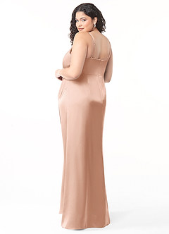Azazie Maci Bridesmaid Dresses Rose Gold A-Line V-Neck Pleated Stretch Satin Dress image8