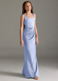 Azazie Mero Junior Meerjungfrau-Linie Plissee Stretch-Satin Kleid Eis image3