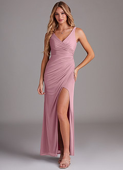 Azazie Leandra Bridesmaid Dresses Vintage Mauve Mermaid V-Neck Pleated Mesh Dress image1