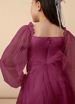 Azazie Aya Flower Girl Dresses Mulberry A-Line with Sleeves Tulle Dress image5
