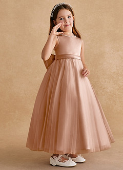Azazie Cookie Flower Girl Dresses Champagne Rose A-Line Bow Tulle Dress image2