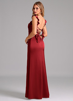 Azazie Jessamine Bridesmaid Dresses Scarlet Sheath Corset Stretch Satin Dress image2