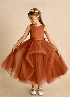 Azazie Vana Flower Girl Dresses Burnt Orange Ball-Gown Bow Tulle Dress image7