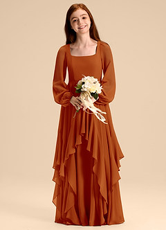 Azazie Clara Junior Abito A-Line in Chiffon Blusa Paprika image6