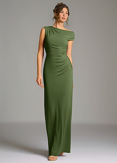 Azazie Nazanin Bridesmaid Dresses Olive Mermaid Off the Shoulder Premium Stretch Jersey Dress image4