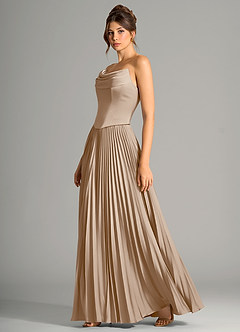 Azazie Saedra Bridesmaid Dresses Taupe A-Line Corset Stretch Satin Dress image4