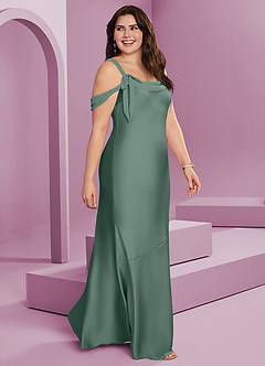 Barbie ♥ Azazie Final Sale Eucalyptus Sheath Pleated Stretch Satin Dress image11