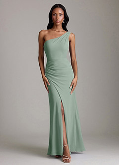 Azazie Madelyn Bridesmaid Dresses Silver Sage Mermaid One Shoulder Chiffon Convertible Dress image7