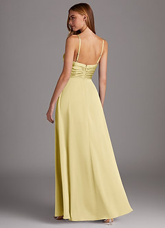 Azazie Jenna 신부 들러리 드레스 A라인 주름진 스트레치 새틴 바닥 길이 드레스 image4