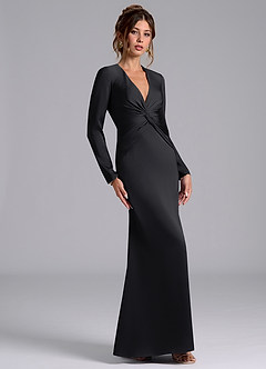 Azazie Valerie Bridesmaid Dresses Black Mermaid Long Sleeve Stretch Satin Dress image4