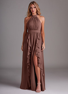 Azazie Avary Bridesmaid Dresses Espresso A-Line Pleated Chiffon Dress image1