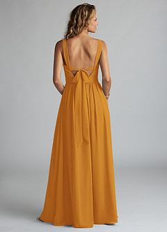 Azazie Aziza Bridesmaid Dresses Butterscotch A-Line V-Neck Pleated Chiffon Dress image4