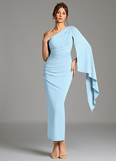 Azazie Jana Robes de demoiselle d'honneur Robe Fourreau en Jersey extensible de qualité supérieure Manche longue Bleu Ciel image1