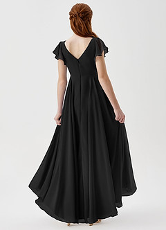 Azazie Caria Junior Black A-Line Pleated Chiffon Dress image2