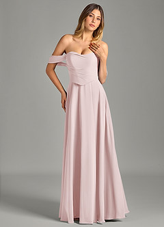 Azazie Chelsey Vestidos de damas de honor Vestido de Rosa Rubor de Gasa de Corte en A Convertible con Vestidos sin tirantes image4