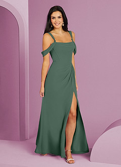 Barbie ♥ Azazie Bridesmaid Dresses Eucalyptus A-Line Off the Shoulder Chiffon Dress image3