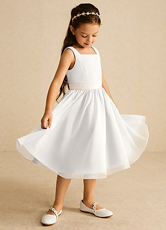 Azazie Elina Flower Girl Dresses Ivory White Alabaster A-Line Sleeveless Chiffon Dress image1