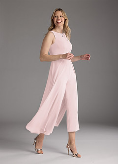 Azazie Anitta Mother of the Bride Dresses Blushing Pink Jumpsuit/Pantsuit Pleated Stretch Crepe Dress image4