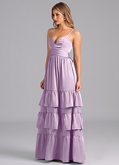 Azazie Nathalia Robes de demoiselle d'honneur Robe Trapèze en Satin extensible Plissée Frostiges Flieder image4