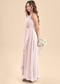 Azazie Lilenne Junior Blushing Pink A-Line Bow Chiffon Dress image4