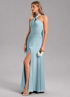Azazie Tracie Bridesmaid Dresses Moody Blue A-Line Side Slit Stretch Satin Dress image6