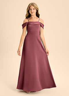 Azazie Anselie Junior A-Linie Schulterfrei Stretch-Satin Kleid Merlot image7