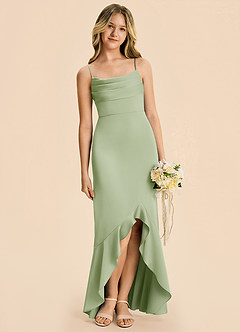 Azazie Magnolia Junior Robe Fourreau en Satin extensible Rayé Vert Sauge image7