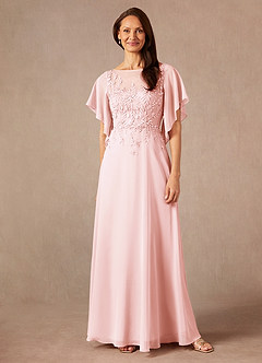 Azazie Faviola Blushing Pink A-Line Boatneck sequins Chiffon Dress