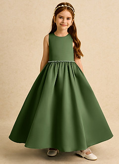 Azazie Daisies Flower Girl Dresses Olive Ball-Gown Bow Matte Satin Dress image2