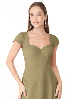 Azazie Hainsly Robes de demoiselle d'honneur Robe Trapèze en Mousseline de soie Encolure en Forme de Cœur Vert Mousse image5