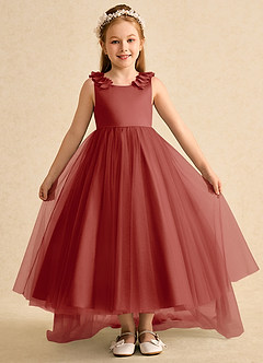 Azazie Lorita Flower Girl Dresses Terracotta A-Line Beaded Tulle Dress image2