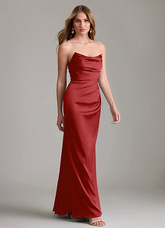Azazie Lucille Bridesmaid Dresses Pomegranate Mermaid Strapless Stretch Satin Convertible Dress image4