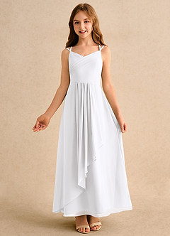 Azazie Zaida Girls Formal Flower Girl Dresses White A-Line Pleated Chiffon Dress image4