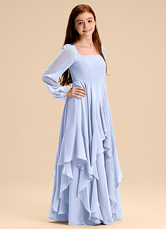 Azazie Clara Junior Abito A-Line in Chiffon Blusa Ghiaccio image4